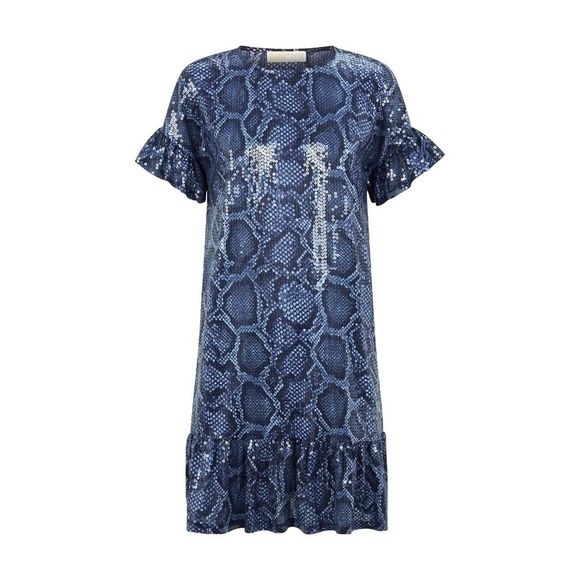 Michael Kors Python Sequin Navy Flounce Dress Sm - Picture 4 of 8